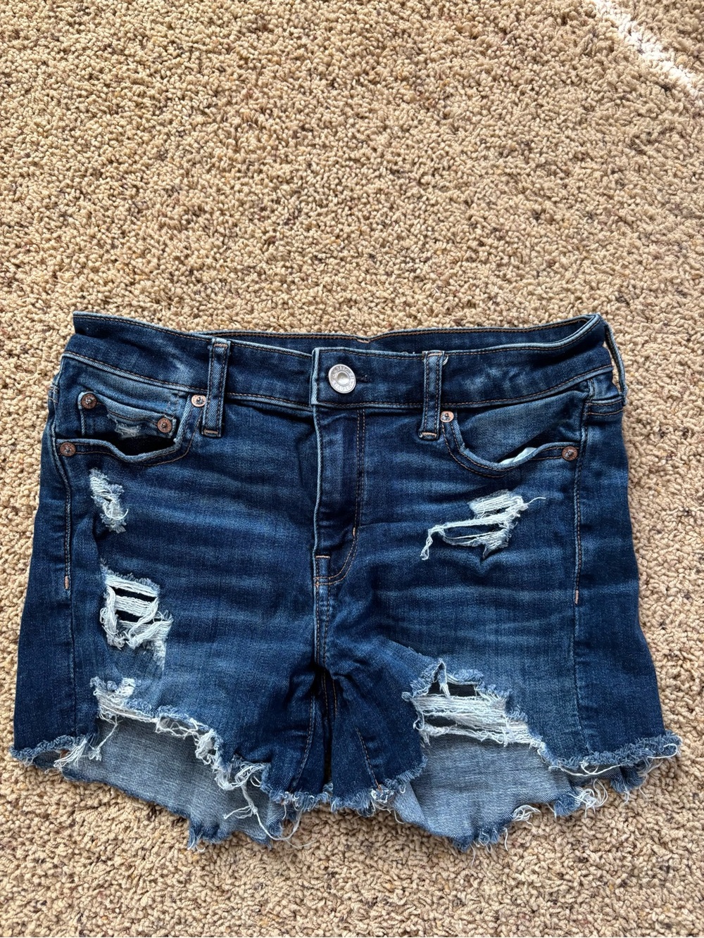 American Eagle Outfitters Dark Blue Distressed Jean Shorts